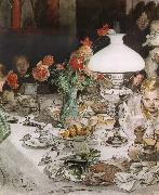 Carl Larsson Around the Lamp at Evening oil painting